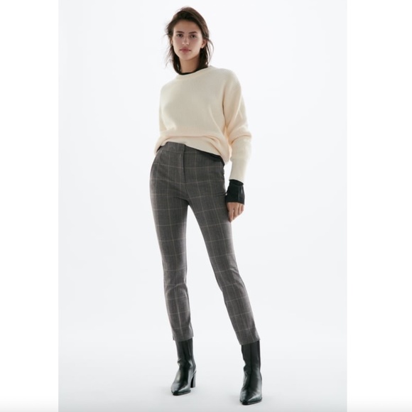 Zara Check Plaid Jogger Waist Comfortable Work Pants - Picture 2 of 8